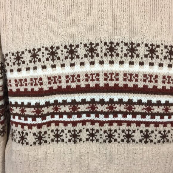 Vintage 1970s 80s Sweater Mens Medium Fair Isle Stripe Brown Tan - Picture 2 of 5